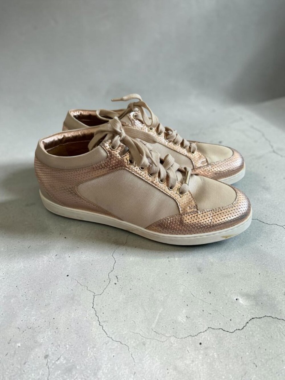 JIMMY CHOO Rose Gold Satin Leather Sneakers Size 39.5 / US 9.5